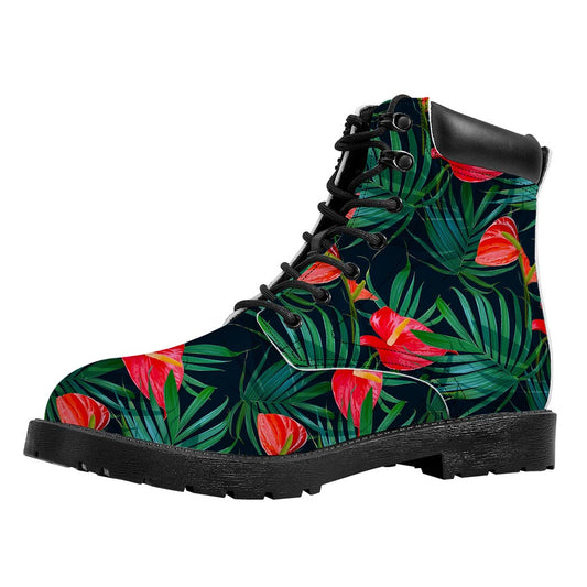 Hawaiian Tropical Flowers Pattern Print Work Boots