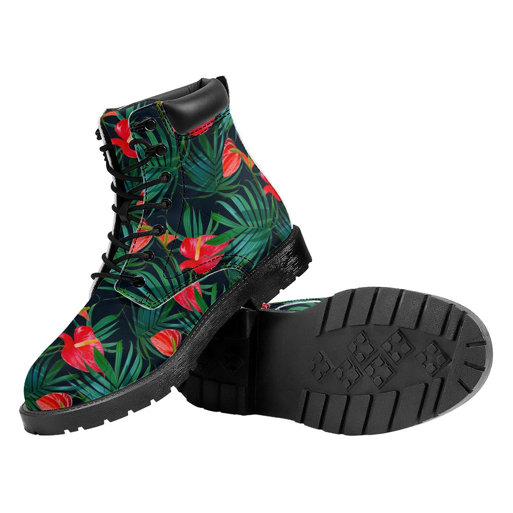 Hawaiian Tropical Flowers Pattern Print Work Boots