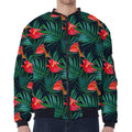 Hawaiian Tropical Flowers Pattern Print Zip Sleeve Bomber Jacket