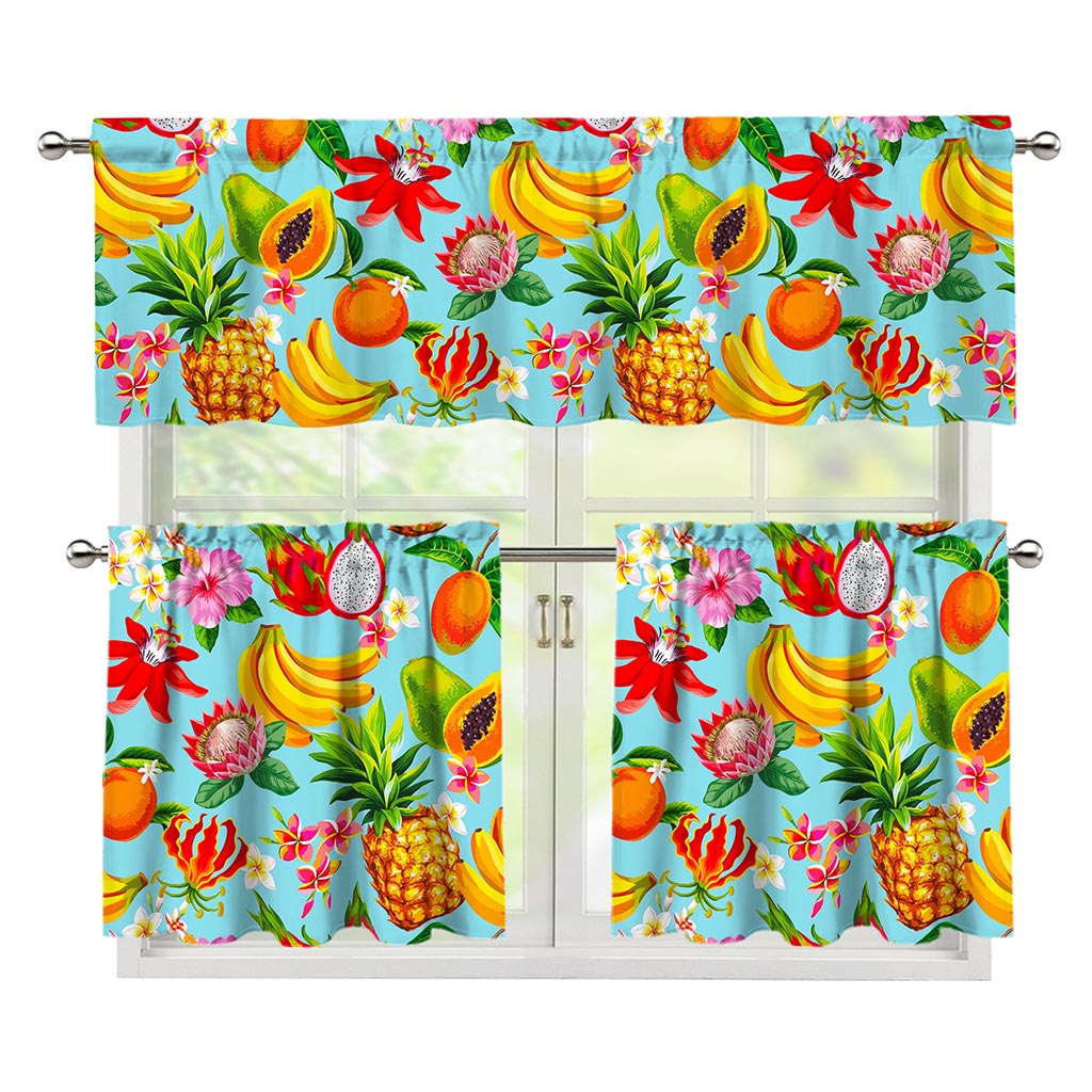 Hawaiian Tropical Fruits Pattern Print 3 Piece Kitchen Curtains