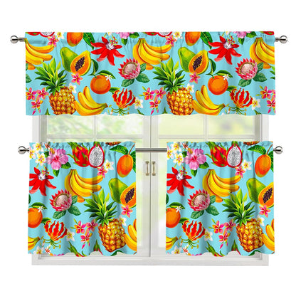 Hawaiian Tropical Fruits Pattern Print 3 Piece Kitchen Curtains