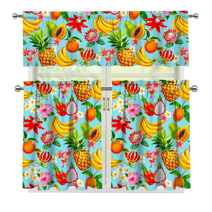 Hawaiian Tropical Fruits Pattern Print 3 Piece Kitchen Curtains