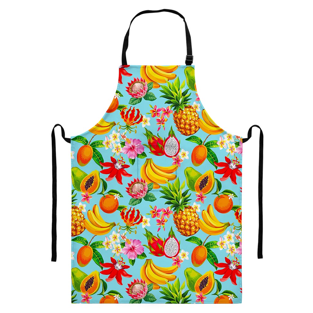 Hawaiian Tropical Fruits Pattern Print Bib Apron With Pocket