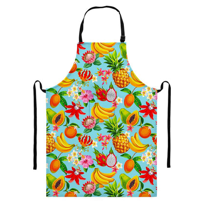 Hawaiian Tropical Fruits Pattern Print Bib Apron With Pocket