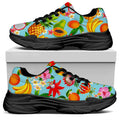 Hawaiian Tropical Fruits Pattern Print Black Chunky Shoes