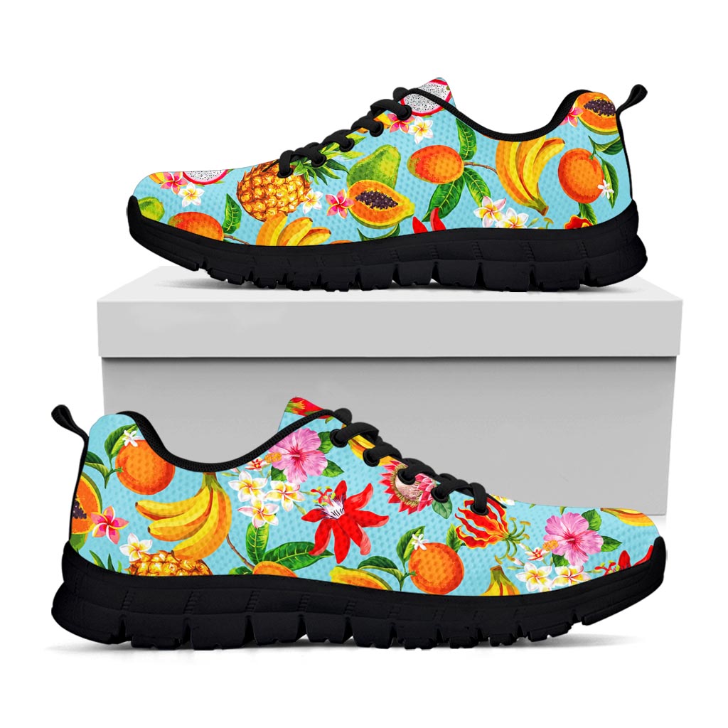 Hawaiian Tropical Fruits Pattern Print Black Running Shoes