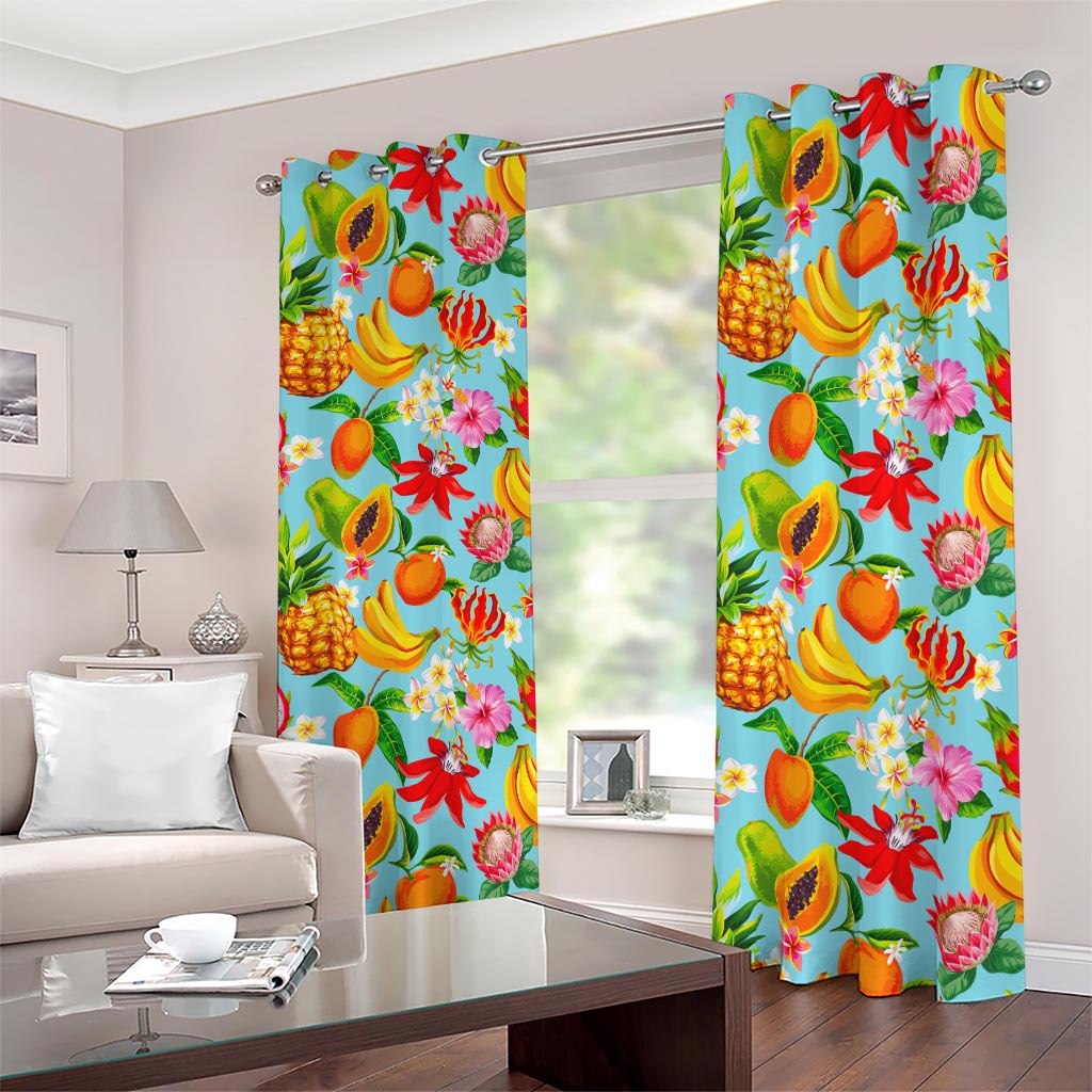 Hawaiian Tropical Fruits Pattern Print Blackout Grommet Curtains
