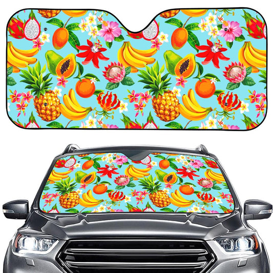 Hawaiian Tropical Fruits Pattern Print Car Windshield Sun Shade