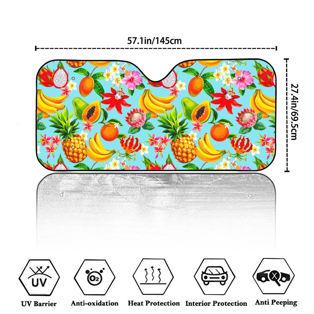 Hawaiian Tropical Fruits Pattern Print Car Windshield Sun Shade