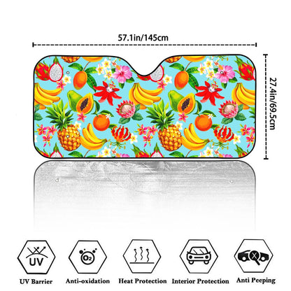 Hawaiian Tropical Fruits Pattern Print Car Windshield Sun Shade
