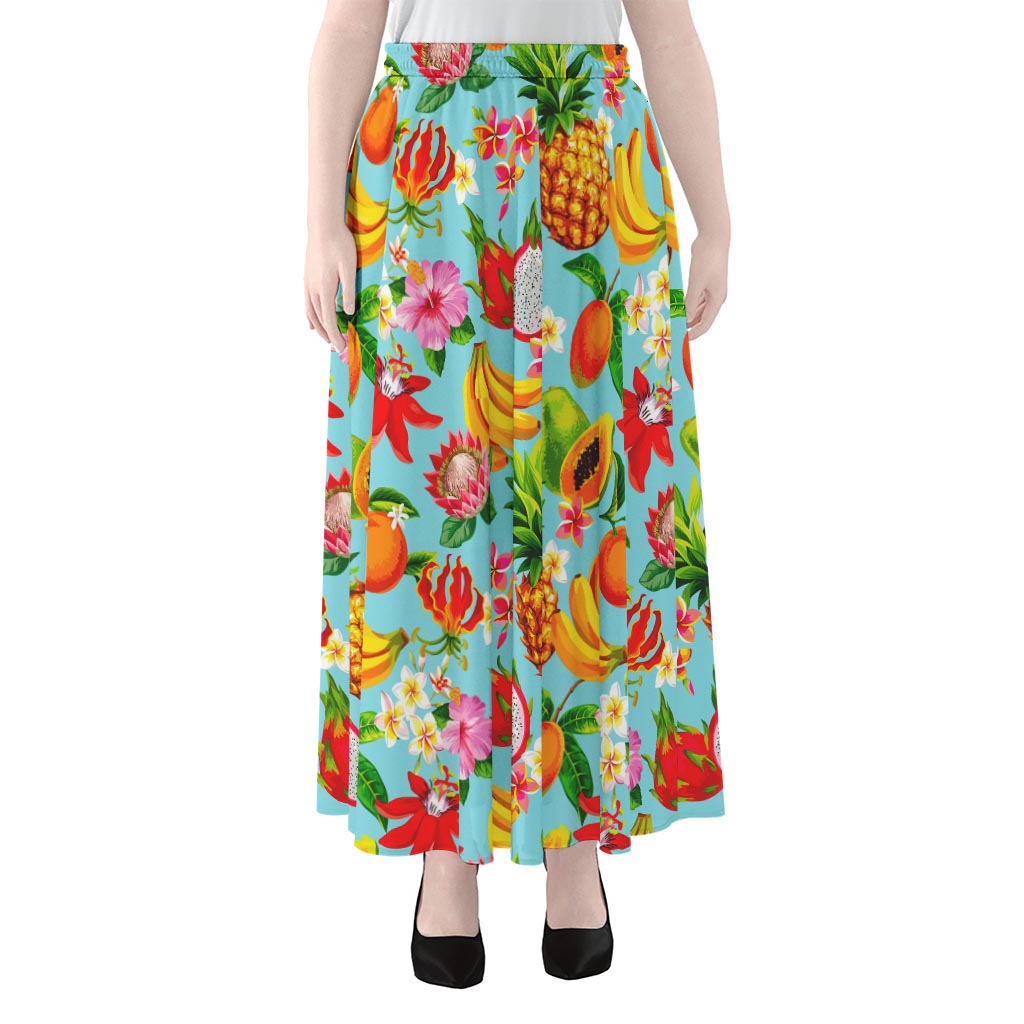 Hawaiian Tropical Fruits Pattern Print Chiffon Maxi Skirt
