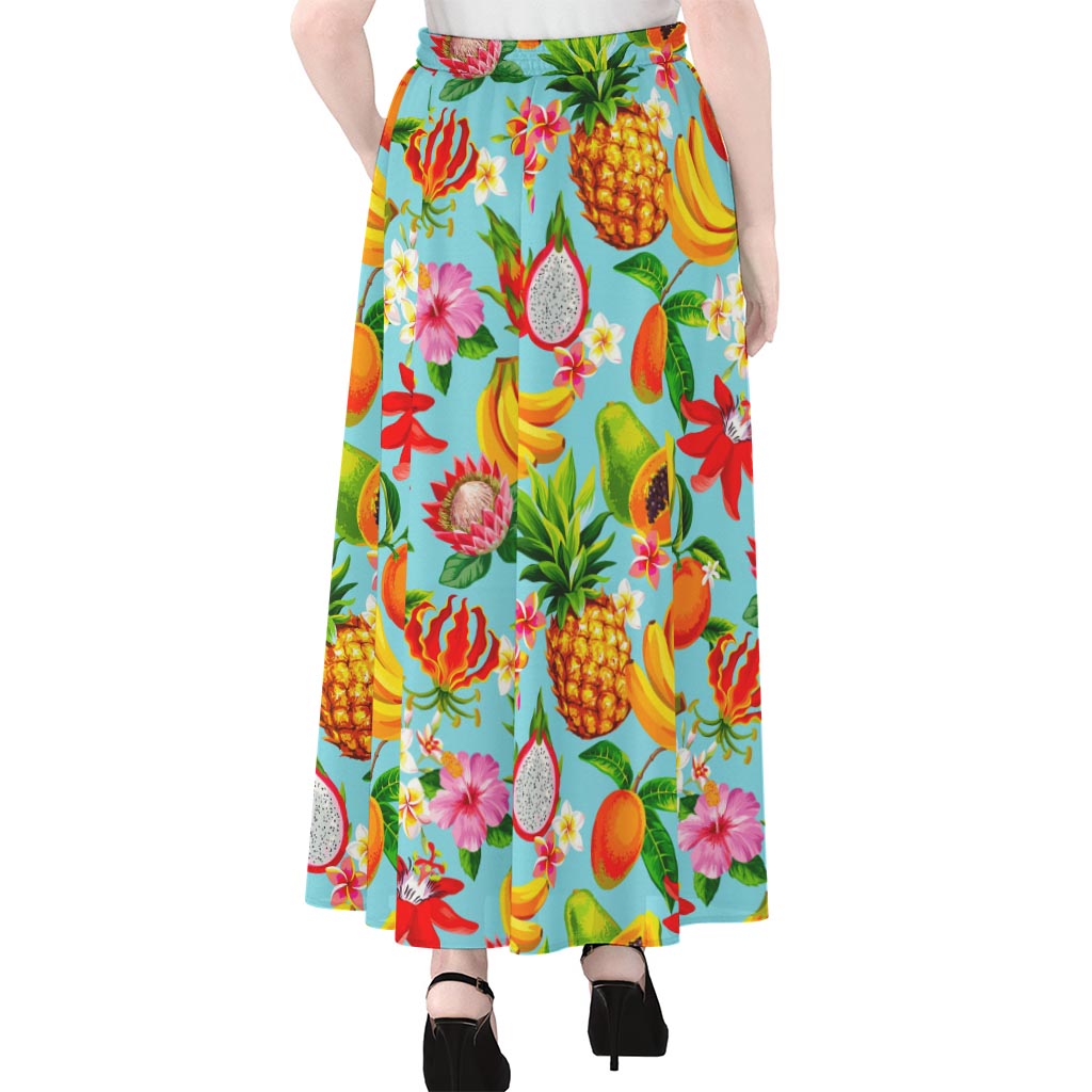 Hawaiian Tropical Fruits Pattern Print Chiffon Maxi Skirt