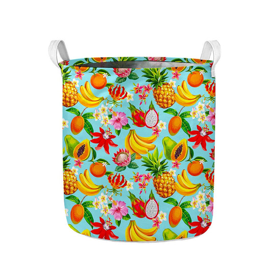 Hawaiian Tropical Fruits Pattern Print Collapsible Laundry Basket