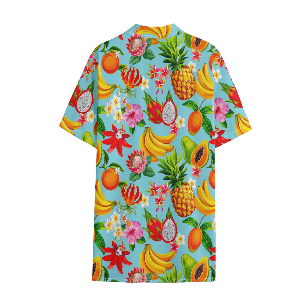 Hawaiian Tropical Fruits Pattern Print Cotton Hawaiian Shirt