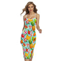 Hawaiian Tropical Fruits Pattern Print Cross Back Cami Dress