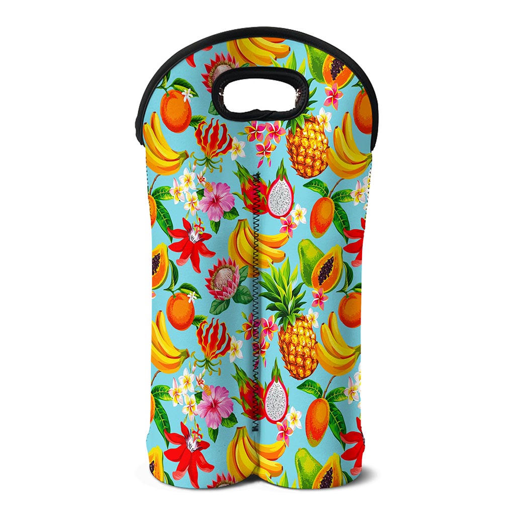 Hawaiian Tropical Fruits Pattern Print Double Neoprene Wine Tote