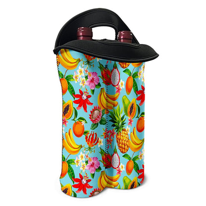 Hawaiian Tropical Fruits Pattern Print Double Neoprene Wine Tote