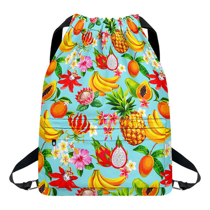 Hawaiian Tropical Fruits Pattern Print Drawstring Backpack