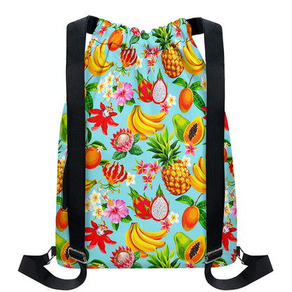 Hawaiian Tropical Fruits Pattern Print Drawstring Backpack