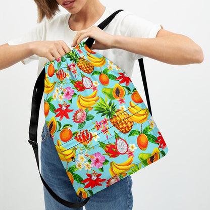 Hawaiian Tropical Fruits Pattern Print Drawstring Backpack
