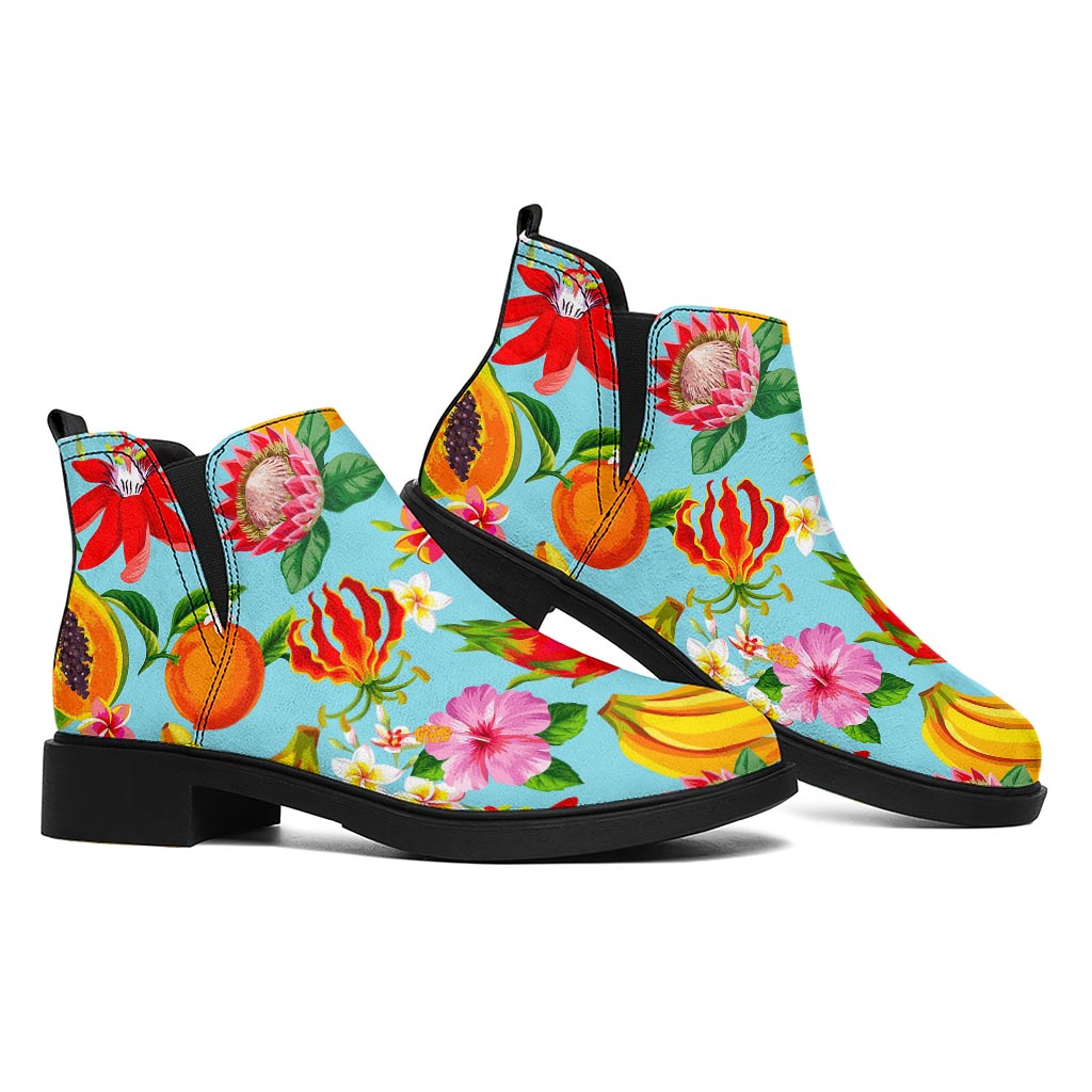 Hawaiian Tropical Fruits Pattern Print Flat Ankle Boots