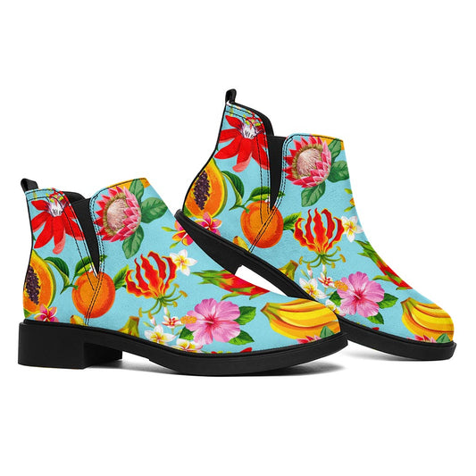 Hawaiian Tropical Fruits Pattern Print Flat Ankle Boots