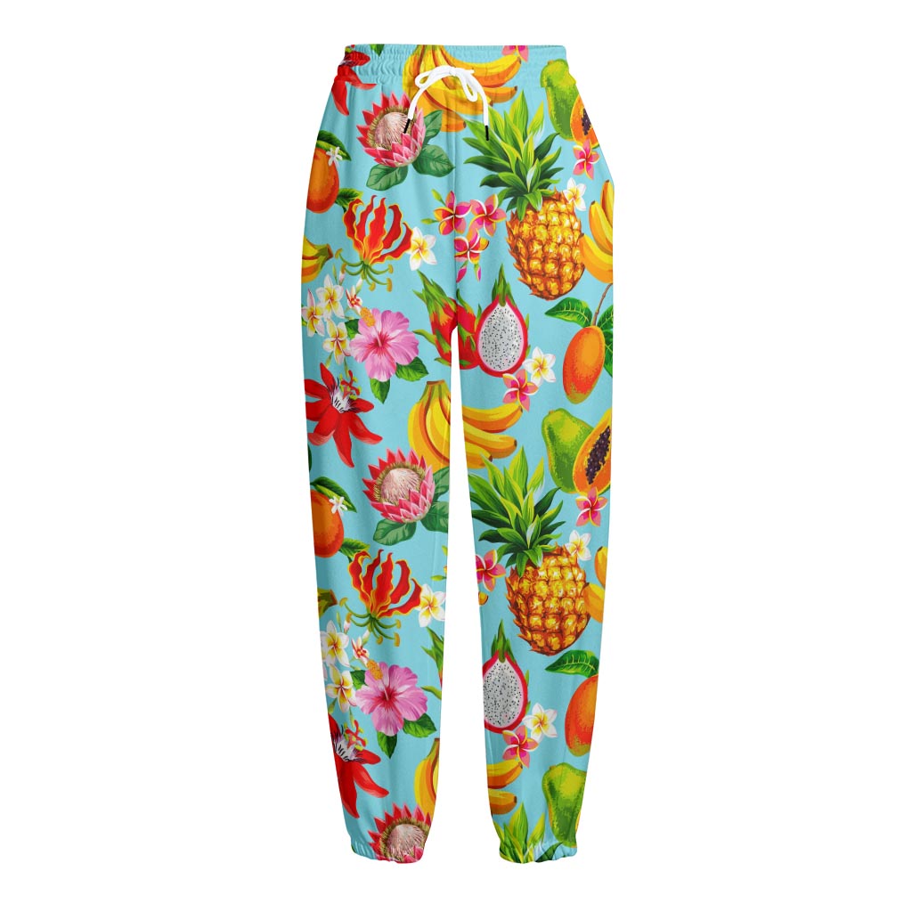 Hawaiian Tropical Fruits Pattern Print Fleece Lined Knit Pants