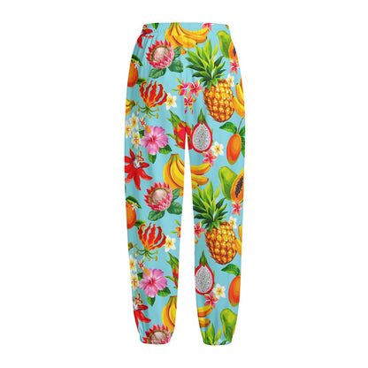 Hawaiian Tropical Fruits Pattern Print Fleece Lined Knit Pants