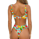 Hawaiian Tropical Fruits Pattern Print Front Bow Tie Bikini