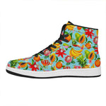 Hawaiian Tropical Fruits Pattern Print High Top Leather Sneakers