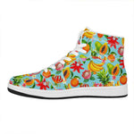 Hawaiian Tropical Fruits Pattern Print High Top Leather Sneakers