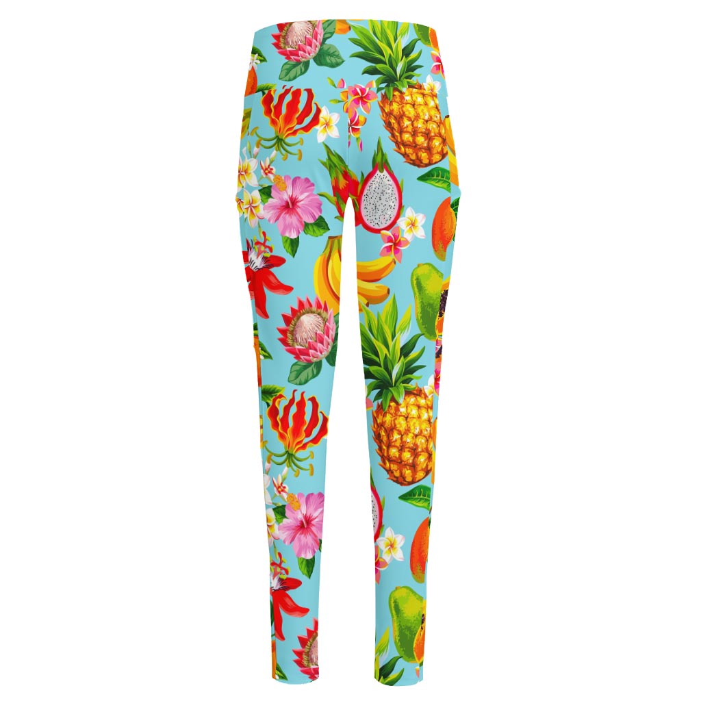 Hawaiian Tropical Fruits Pattern Print High-Waisted Pocket Leggings