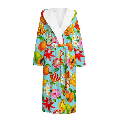 Hawaiian Tropical Fruits Pattern Print Hooded Bathrobe