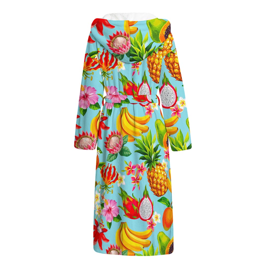 Hawaiian Tropical Fruits Pattern Print Hooded Bathrobe