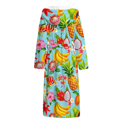 Hawaiian Tropical Fruits Pattern Print Hooded Bathrobe