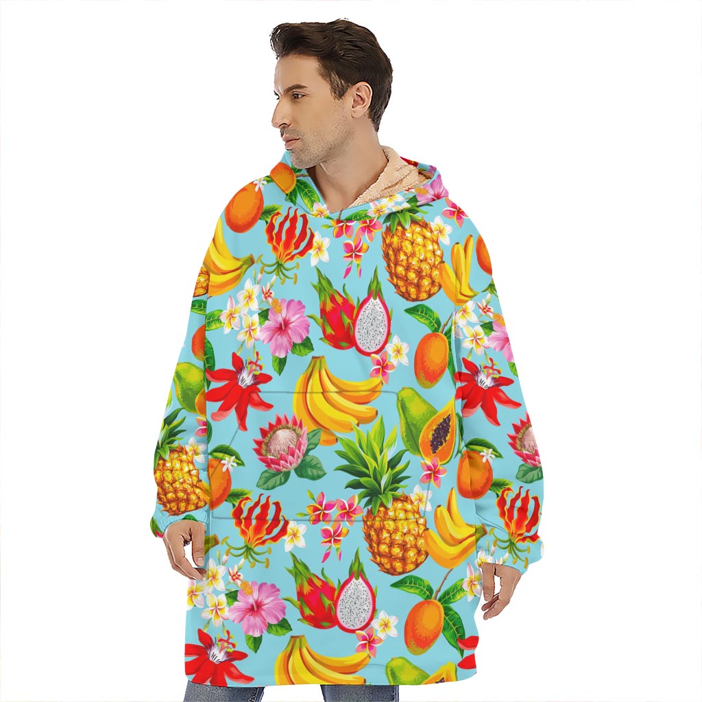 Hawaiian Tropical Fruits Pattern Print Hoodie Blanket