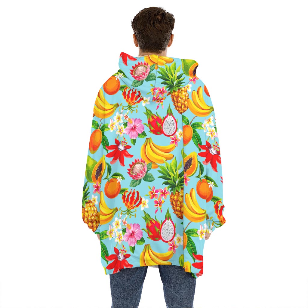 Hawaiian Tropical Fruits Pattern Print Hoodie Blanket