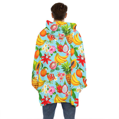 Hawaiian Tropical Fruits Pattern Print Hoodie Blanket