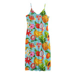 Hawaiian Tropical Fruits Pattern Print Jersey Midi Cami Dress