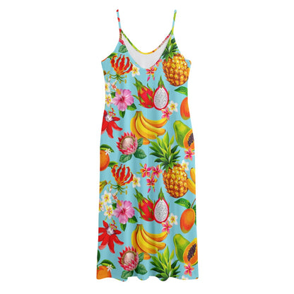 Hawaiian Tropical Fruits Pattern Print Jersey Midi Cami Dress