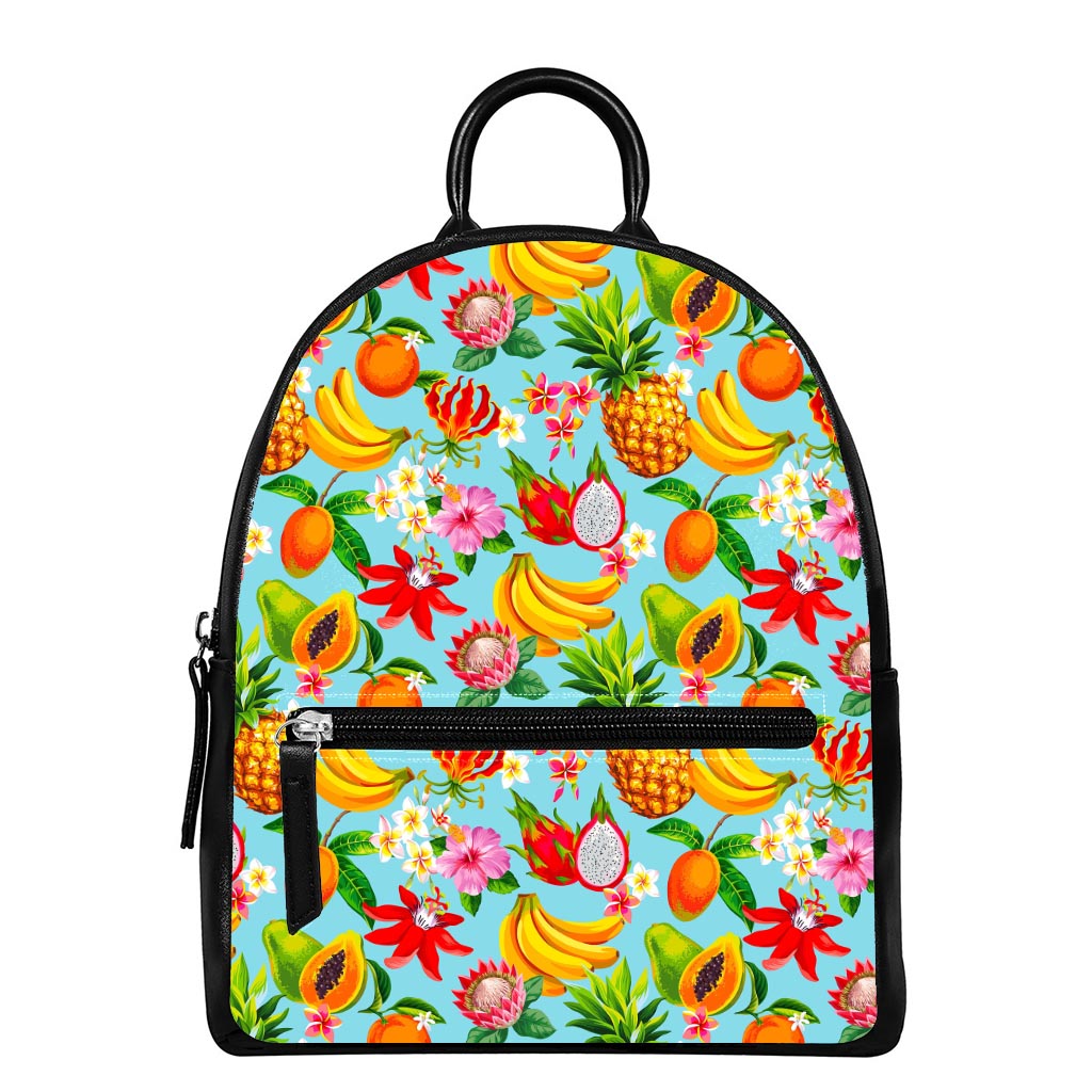 Hawaiian Tropical Fruits Pattern Print Leather Backpack