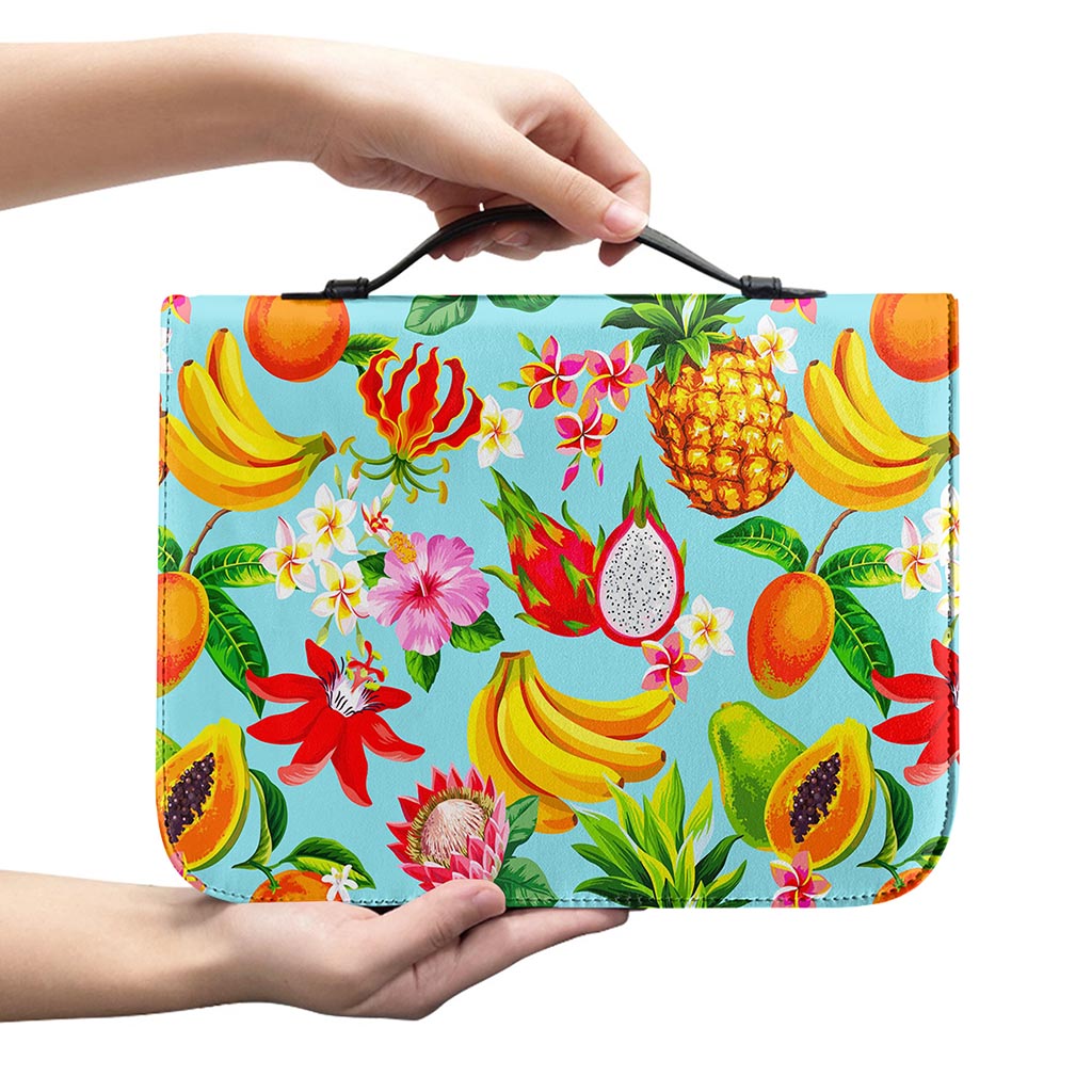 Hawaiian Tropical Fruits Pattern Print Leather Bible Cover