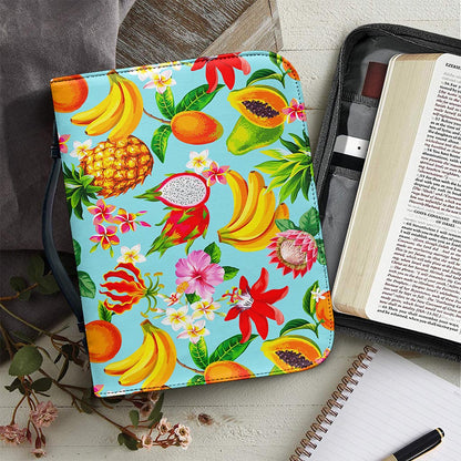 Hawaiian Tropical Fruits Pattern Print Leather Bible Cover