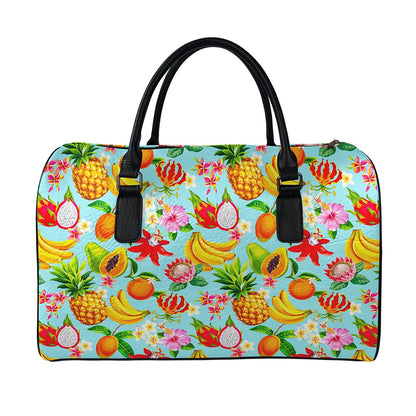 Hawaiian Tropical Fruits Pattern Print Leather Duffle Bag