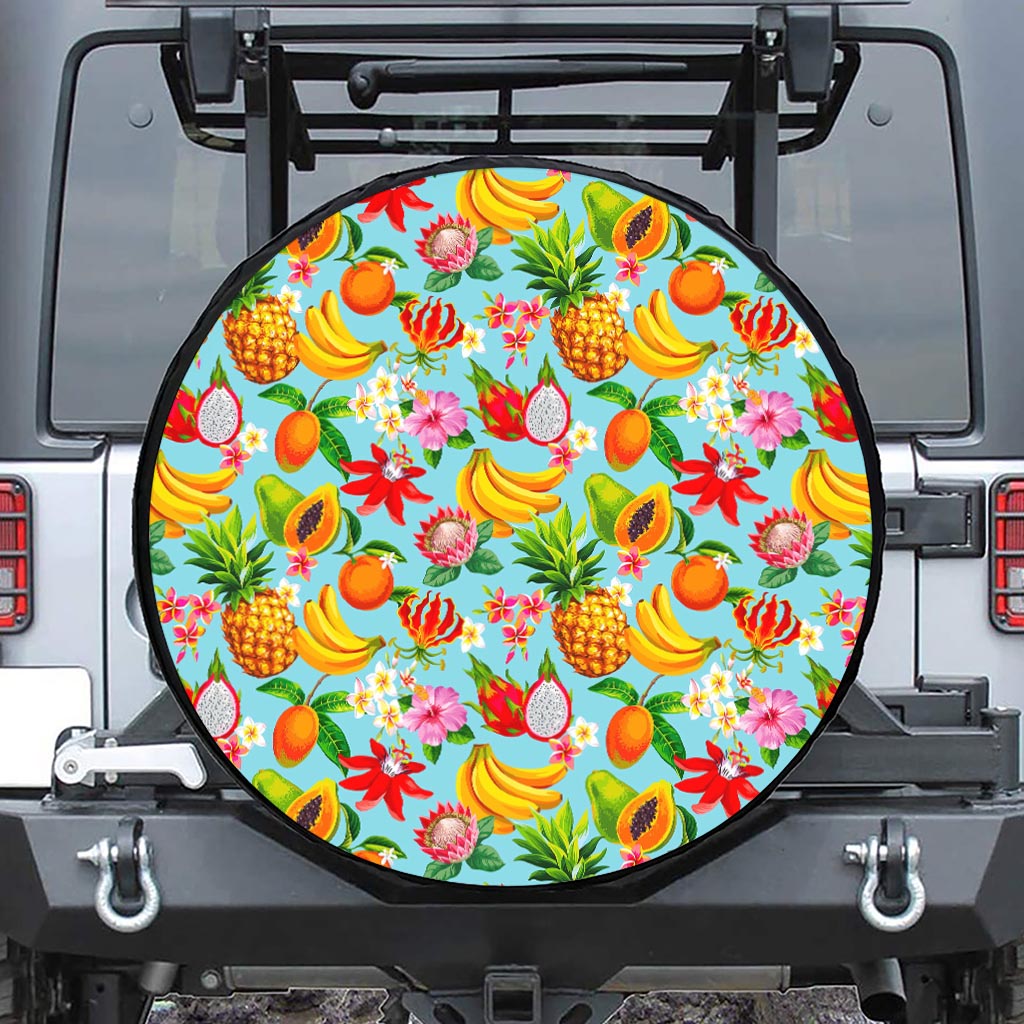 Hawaiian Tropical Fruits Pattern Print Leather Spare Tire Cover