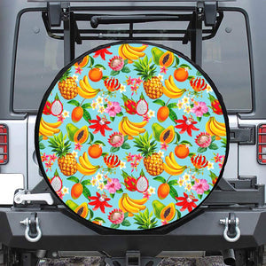 Hawaiian Tropical Fruits Pattern Print Leather Spare Tire Cover