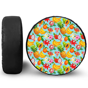 Hawaiian Tropical Fruits Pattern Print Leather Spare Tire Cover