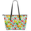 Hawaiian Tropical Fruits Pattern Print Leather Tote Bag With Zipper