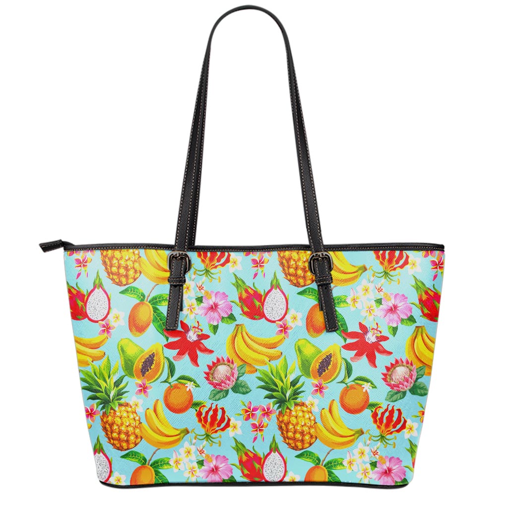 Hawaiian Tropical Fruits Pattern Print Leather Tote Bag