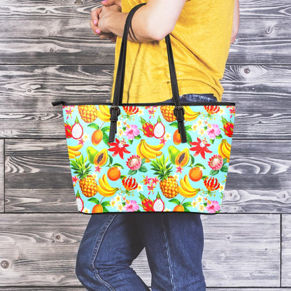 Hawaiian Tropical Fruits Pattern Print Leather Tote Bag